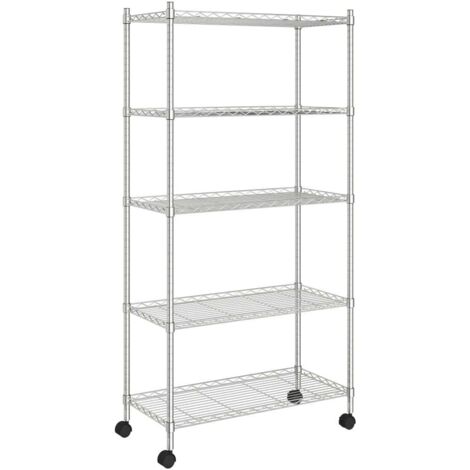 Étagère de rangement 5 niveaux roues 75x35x155 cm Chrome 250 kg (1/5)