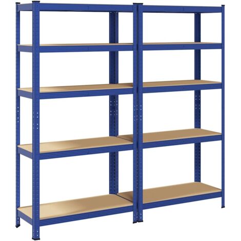 Étagères de rangement à 5 niveaux 2 pcs Bleu Acier et bois (1/5)