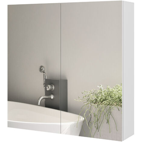 Armoire murale de salle de bain miroir placard de rangement 2 portes 3 niveaux étagère réglable 60 x 15 x 60 cm blanc (1/5)