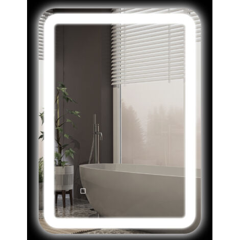 Miroir de salle de bain rectangulaire LED fonction anti-buée luminosité réglable fonction mémoire 70 x 50 cm argent (1/5)