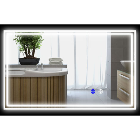 Miroir de salle de bain rectangulaire mural lumineux LED horizontal ou vertical, 100 x 60 cm (1/5)