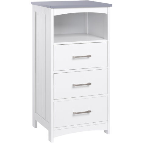 Meuble de salle de bain sur pied meuble de rangement avec 3 tiroirs et 1 niche 40 x 33 x 80 cm blanc (1/5)