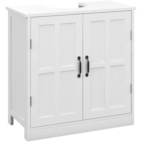 Meuble sous lavabo salle de bain meuble sous vasque avec double porte et étagère réglable, 60x30x60cm, blanc (1/5)