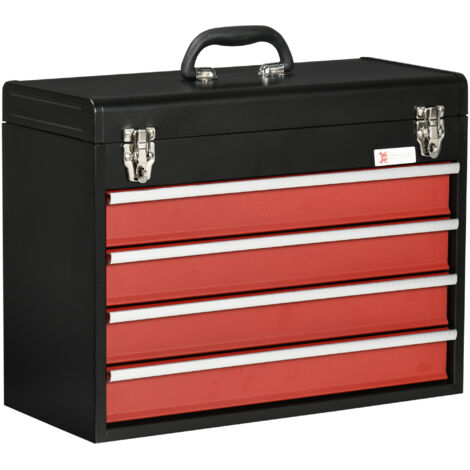Boite à outils métallique coffret à outils caisse à outils 4 tiroirs + plateau tôle acier 51 x 22 x 39,5 cm noir (1/5)