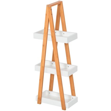 Etagère en Bambou et Bois de Salle de Bain Étagère Debout 3 paniers dim. 30L x 18l x 81H cm Blanc (1/5)