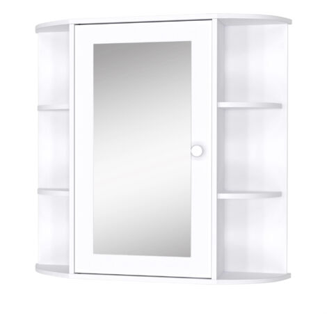 Armoire Murale avec Miroir Salle de Bain Meuble Miroir avec Rangement Toilettes 1 Porte + étagères latérales Blanc (1/5)