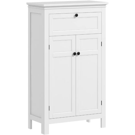 Meuble de salle de bain avec tiroir et étagères réglables, armoire de rangement sur pied, hauteur 102,5 cm, blanc (1/5)