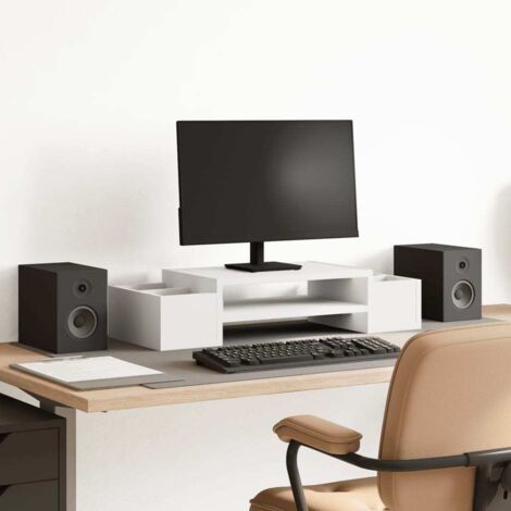 Support de moniteur avec rangement blanc bois d'ingénierie (1/5)
