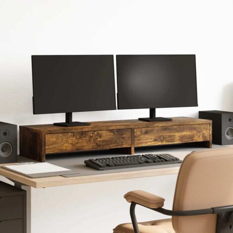 Support de moniteur avec tiroirs chêne fumé bois d'ingénierie (1/5)