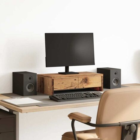 Support de moniteur avec tiroirs vieux bois bois d'ingénierie (1/5)