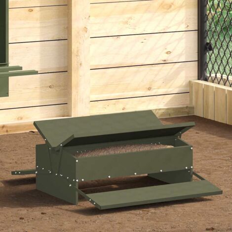 Nourrisseur à pédale pour poules Vert olive 75 x 53 x 20,5 cm (1/5)