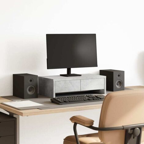Support de moniteur avec tiroirs gris béton bois d'ingénierie (1/5)