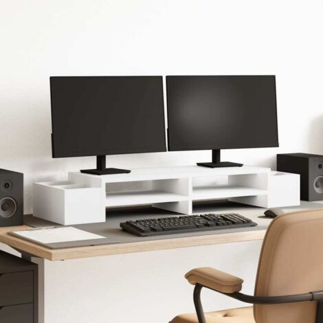 Support de moniteur avec rangement blanc bois d'ingénierie (1/5)