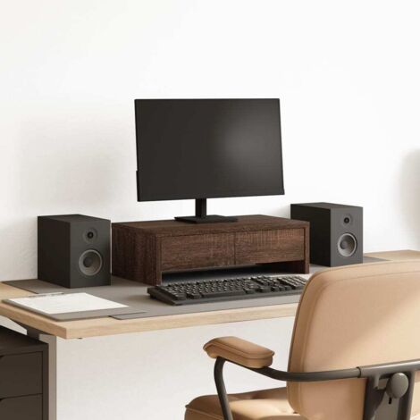 Support de moniteur avec tiroirs chêne marron bois d'ingénierie (1/5)