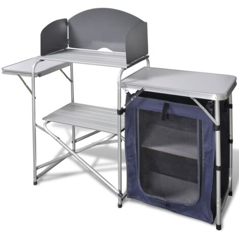 Unité de cuisine de camping pliable avec pare-vent Aluminium (1/5)