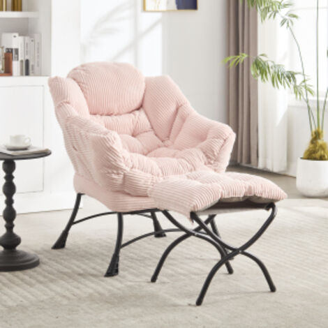 Fauteuil relax avec repose-pieds, fauteuil lounge moderne avec accoudoirs et poche latérale, fauteuil de lecture confortable avec repose-pieds pour petits espaces, fauteuil d'angle rose (1/5)