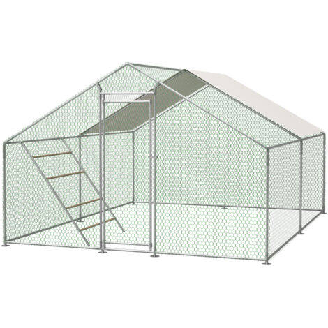 Poulailler 3x4m avec échelle à perchoir et verrou de sécurité - Bâche imperméable avec protection UV, tubes en acier renforcés de 1 mm, fixations antidérapantes - Idéal pour poules, pigeons, canards, (1/5)