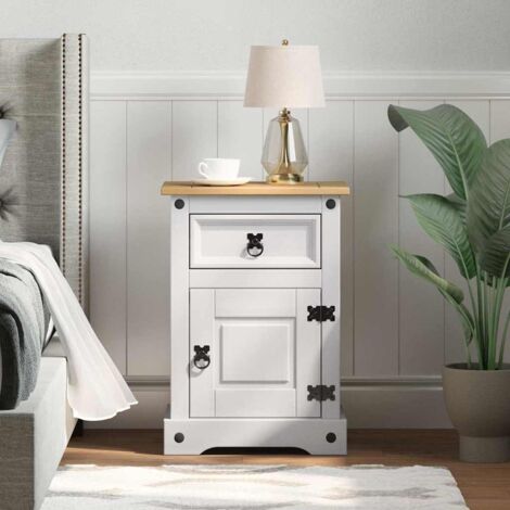 vidaXL Table de chevet avec tiroir Blanc 45 x 35 x 64 cm Pin massif (1/5)