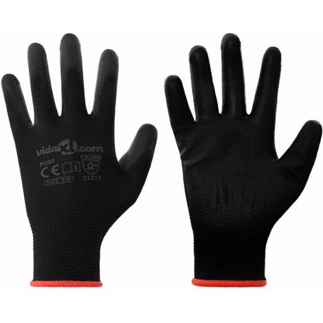 vidaXL Gants de Travail 12 pcs Noir 7 / S Polyester (1/5)