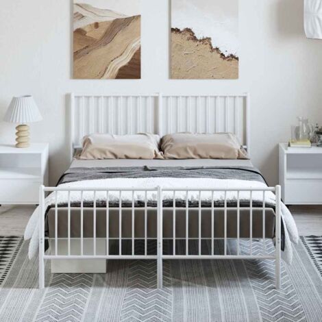 Cadre de lit métal sans matelas et pied de lit blanc 135x190 cm (1/5)