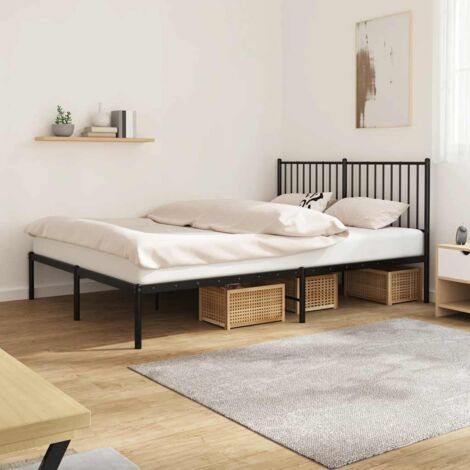 Cadre de lit métal sans matelas et tête de lit noir 160x200 cm (1/5)