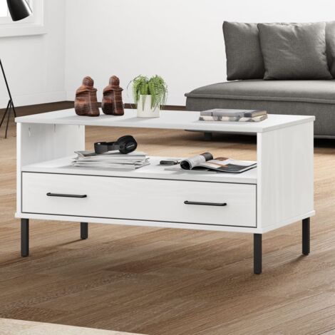 Table basse avec pieds en métal Blanc 85x50x45 cm Bois OSLO (1/5)