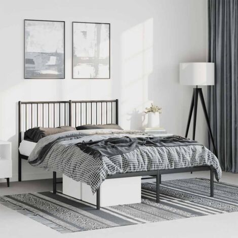 Cadre de lit métal sans matelas avec tête de lit noir 135x190cm (1/5)