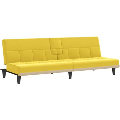Canapé-lit avec porte-gobelets jaune clair tissu (1/5)
