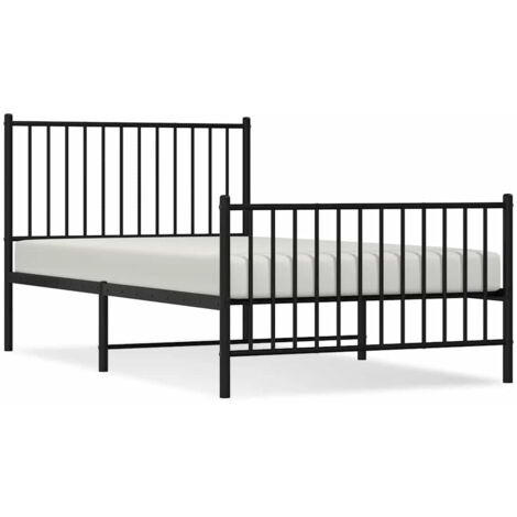 Cadre de lit métal sans matelas avec pied de lit noir 100x190cm (1/5)