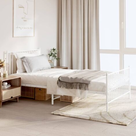 Cadre de lit métal sans matelas et pied de lit blanc 107x203 cm (1/5)
