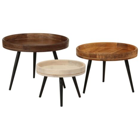 Tables basses rondes 3 pcs bois de manguier massif (1/5)