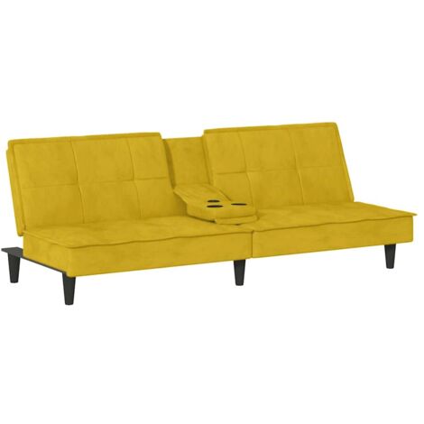 Canapé-lit avec porte-gobelets jaune velours (1/5)
