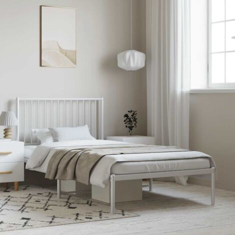 Cadre de lit métal sans matelas et tête de lit blanc 100x190 cm (1/5)