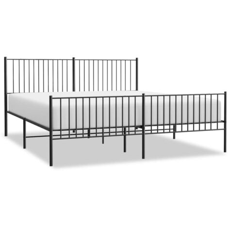 Cadre de lit métal sans matelas avec pied de lit noir 200x200cm (1/5)
