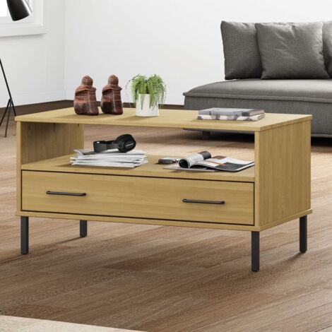 Table basse avec pieds en métal Marron 85x50x45 cm Bois OSLO (1/5)