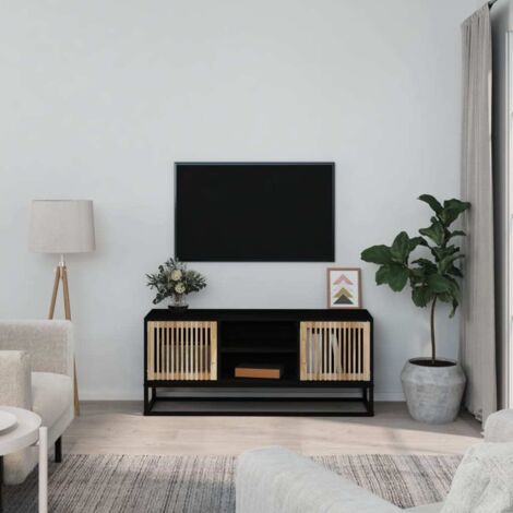 Meuble TV noir 105x30x45 cm bois d'ingénierie et fer (1/4)