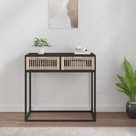 Table console noir 80x30x75 cm bois d'ingénierie et fer (1/4)