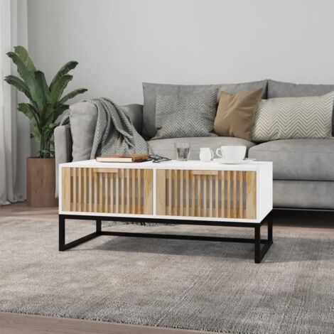 Table basse blanc 80x40x35 cm Bois d'ingénierie et fer (1/4)