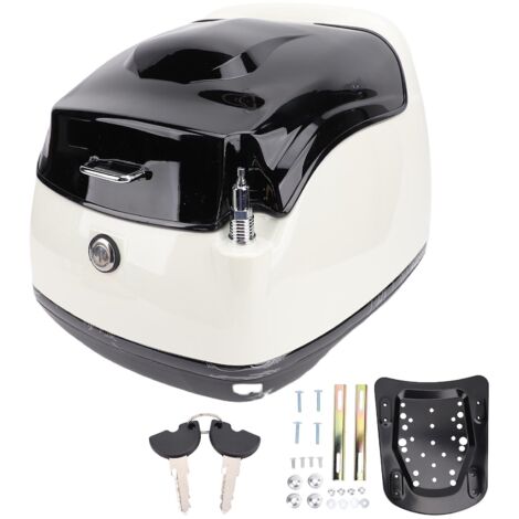 Valise arrière de moto avec serrure et clé 38L, étanche, rétro, universelle, adaptée aux vélos électriques, scooters, blanc + noir