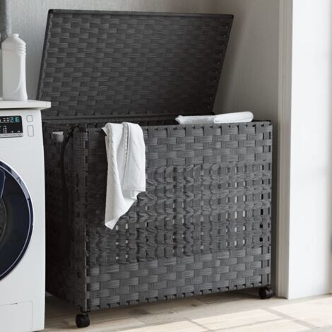 vidaXL Panier à linge avec roulettes gris 66x35x60 cm résine tressée (1/5)