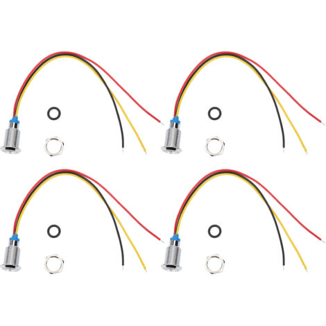 4 jeux de LED rondes précâblées, étanches en métal, 2 couleurs, Anode commune 3-6V, 10mm (rouge et jaune) (1/5)