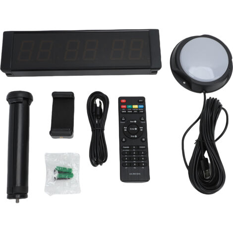 Minuterie de gymnastique 1.5 pouces, affichage vert à 6 chiffres, compte à rebours, horloge de course à LED avec télécommande, bouton filaire, support télescopique (1/5)
