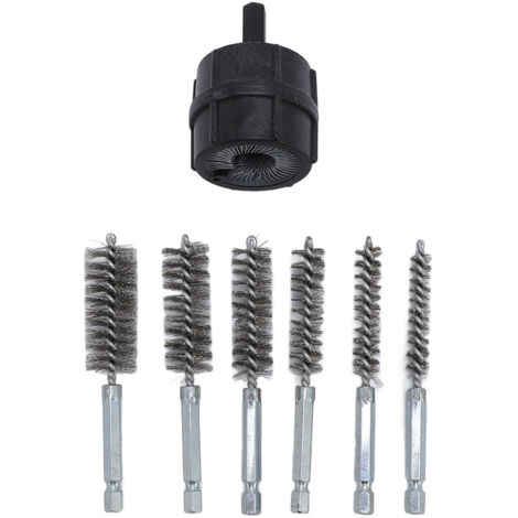 Brosse de borne de batterie avec 6 pièces, ensemble de nettoyage à tige hexagonale de 1/4 pouces pour tuyaux et raccords en cuivre, noir (1/5)