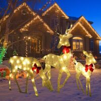 Gistuch – Lot de 3 décorations lumineuses de Noël en forme de cerfs – 60 lumières LED étanches – Décor extérieur pour cour et jardin