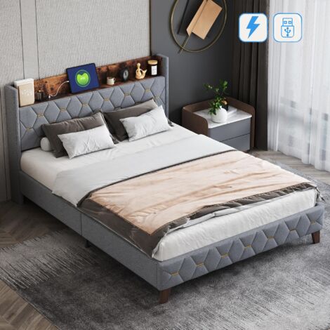Lit Double 160x200 Cm Avec Tête De Lit Et 4 Tiroirs – LIVLUX – Moderne – Neuf