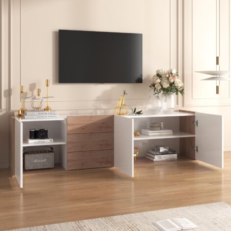 Meuble TV Extensible 120-170 Cm - Blanc Et Noir - 4 Tiroirs + 3 étagères - Design Moderne - Pour Salon Ou Chambre - Pieds Réglables