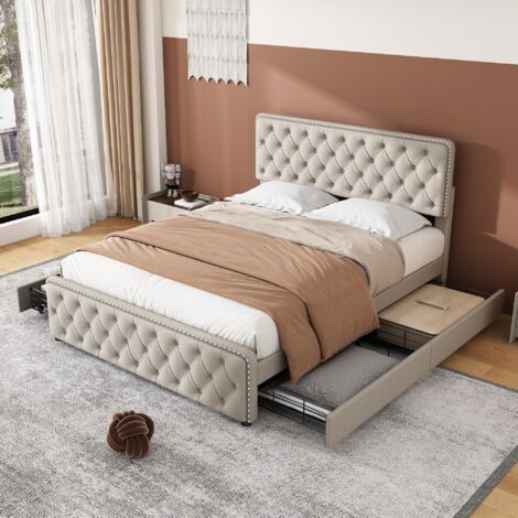 Lit capitonné 140x200 cm - LED - Lit coffre avec rangement et tete de lit réglable - sommier à lattes - 2 Personnes - Velours Noir à partir de 187,99 € (avril 2026