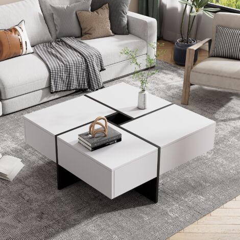 Table Basse Carrée Yaheetech Grise – Avec Rangement – Bois MDF – 80x80x45 Cm