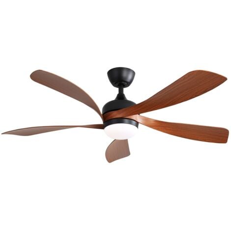 Ventilateur de plafond, Ø132 cm, 32W, avec LED lumière, réglable en hauteur, 6 vitesses, minuterie, moteur DC, 5 pale de ventilateur - Marron