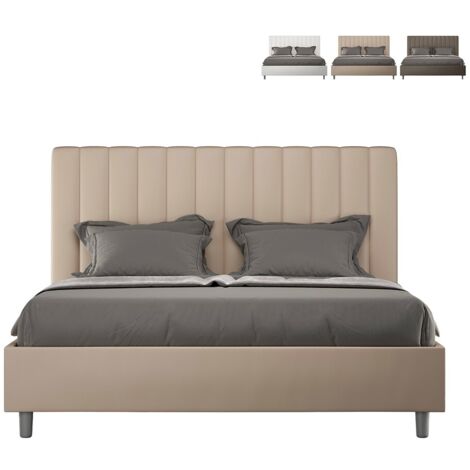 Letto Matrimoniale rivestito in Similpelle - AGUEDA - Tipologia Letto: Con Rete - Colore: Tortora - Dimensione Rete: 160x190 (1/5)